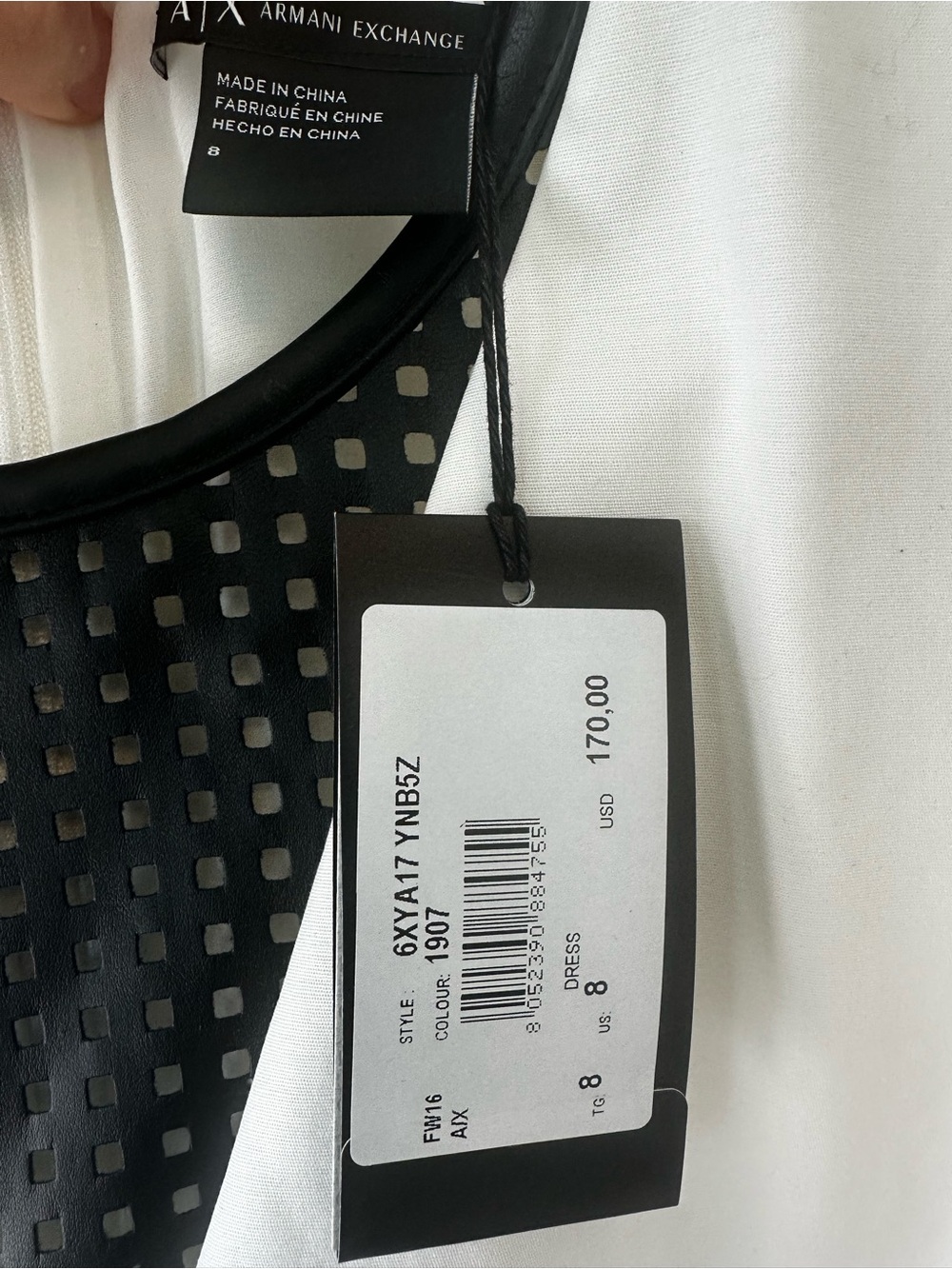 NWT Armani Exchange White Mini Dress with Black Mesh Trim - Picture 3 of 5